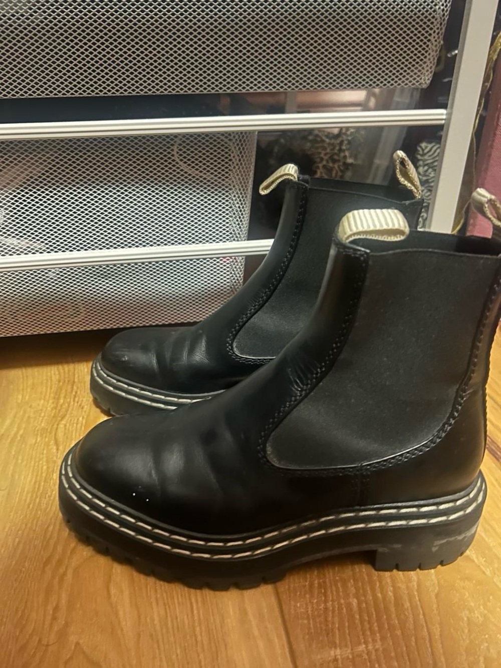 Black Chelsea Platform Boots with Contrast Stitching